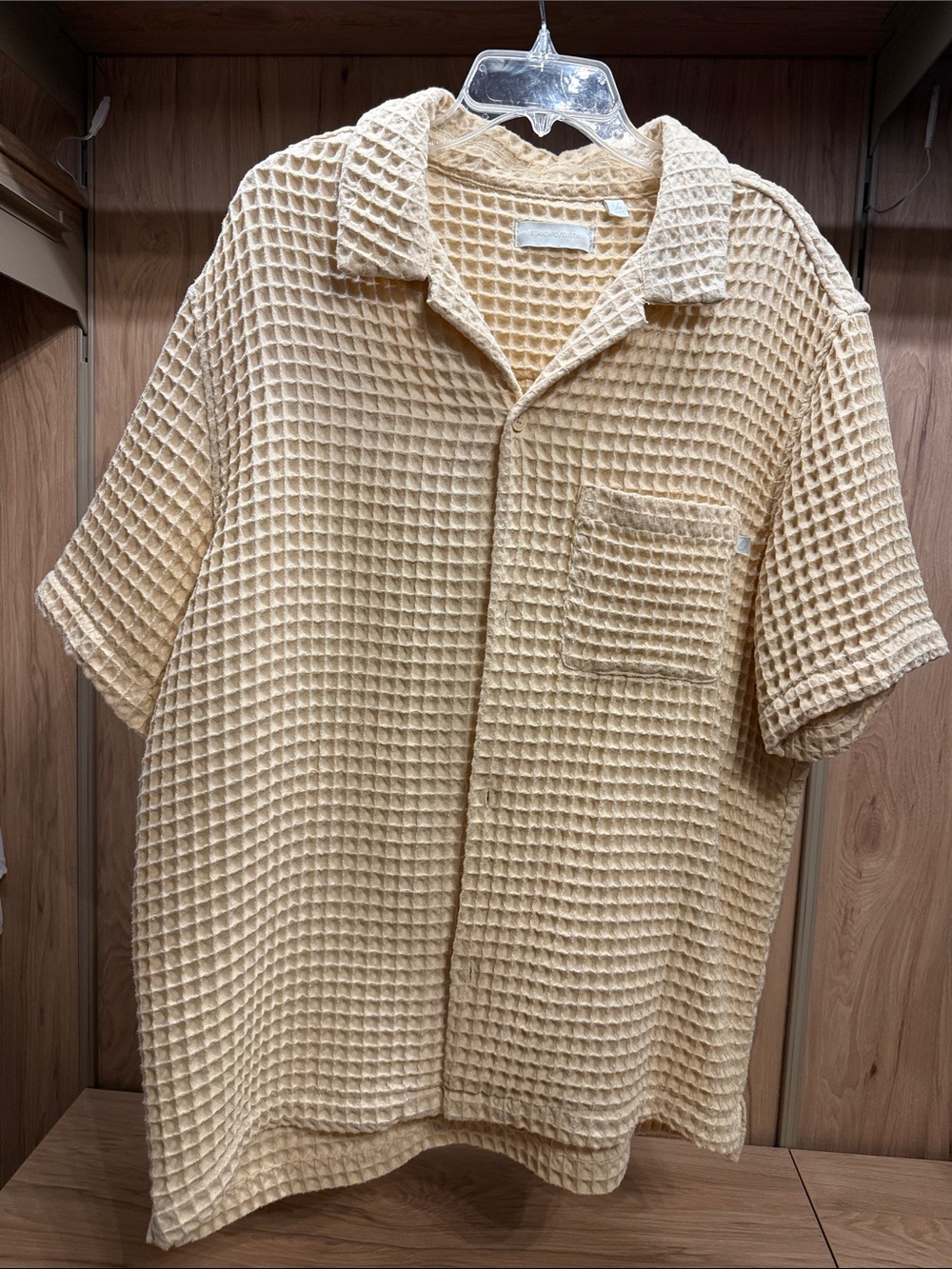 Men's Cream Waffle-Knit Camp Collar Polo